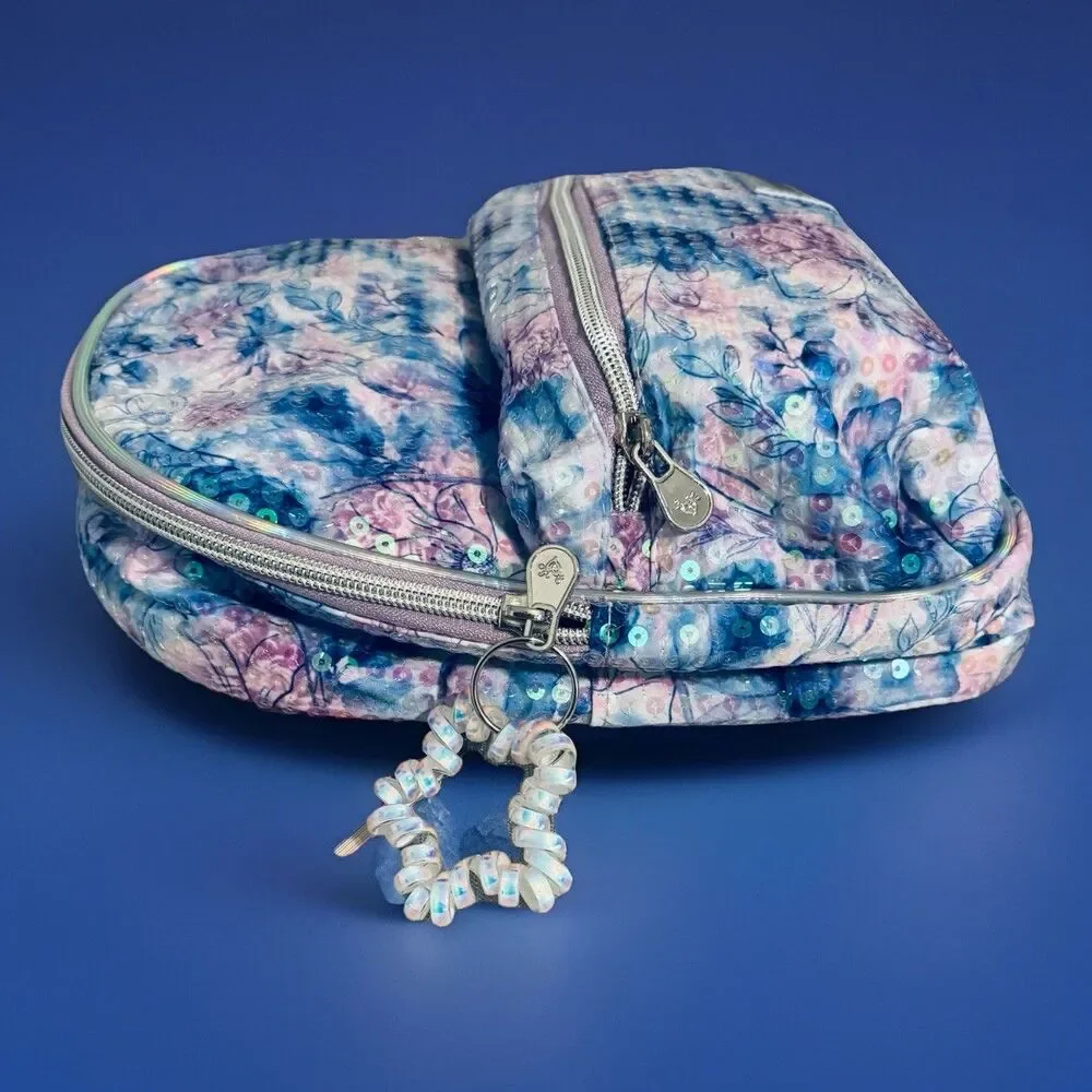 New Justice sequined Blue & Purple floral mini backpack Bag Purse Straps Zip